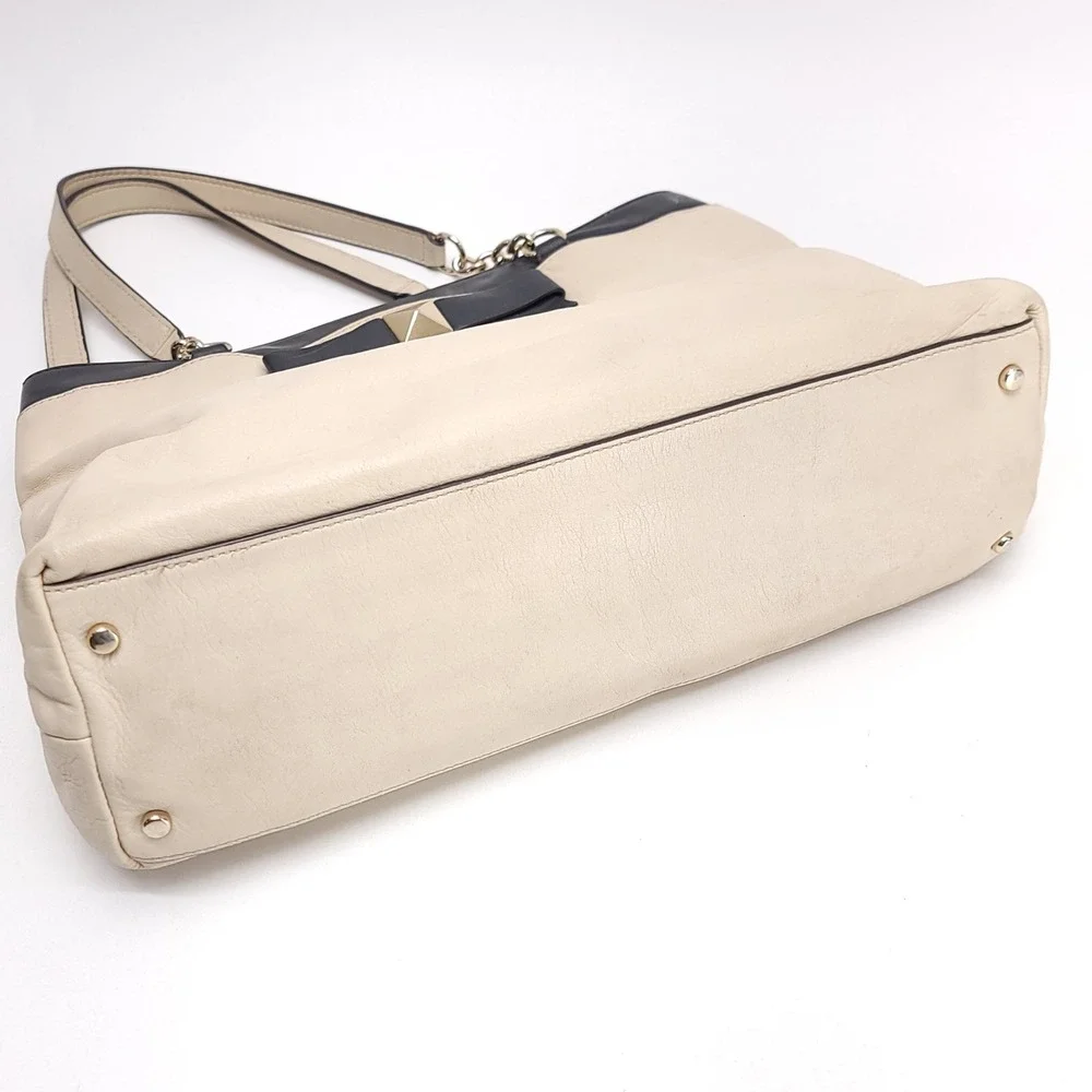 Kate Spade New York‎ Hancock Park Cream Black Leather Bow Tote Shoulder Bag